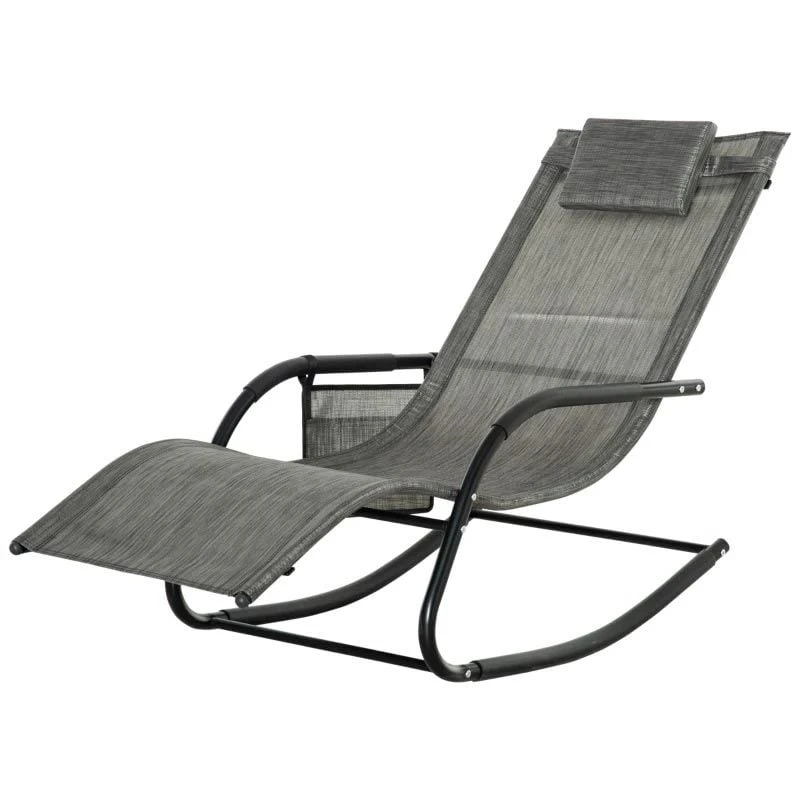 Outsunny Mesh Recliner Rocking Garden Chair - Dark Grey - 84A-160V70GY - Image 4