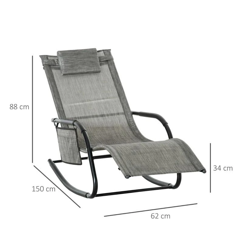 Outsunny Mesh Recliner Rocking Garden Chair - Dark Grey - 84A-160V70GY - Image 3