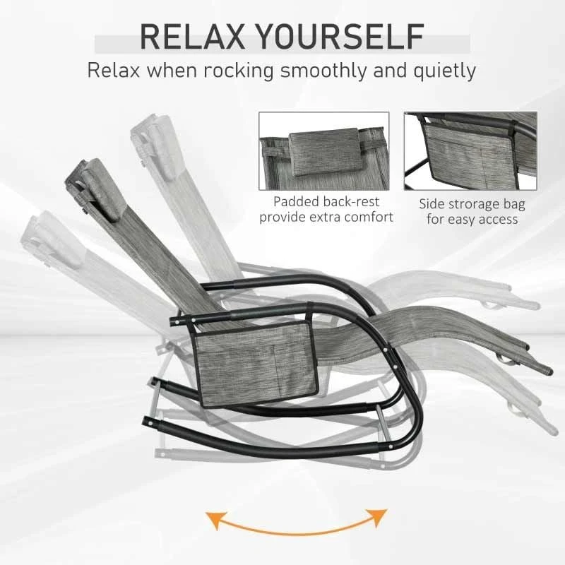 Outsunny Mesh Recliner Rocking Garden Chair - Dark Grey - 84A-160V70GY - Image 10