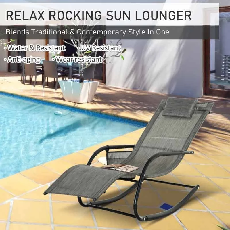 Outsunny Mesh Recliner Rocking Garden Chair - Dark Grey - 84A-160V70GY - Image 9
