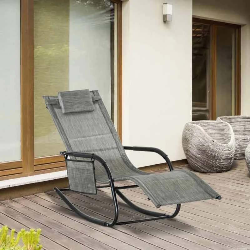 Outsunny Mesh Recliner Rocking Garden Chair - Dark Grey - 84A-160V70GY - Image 2