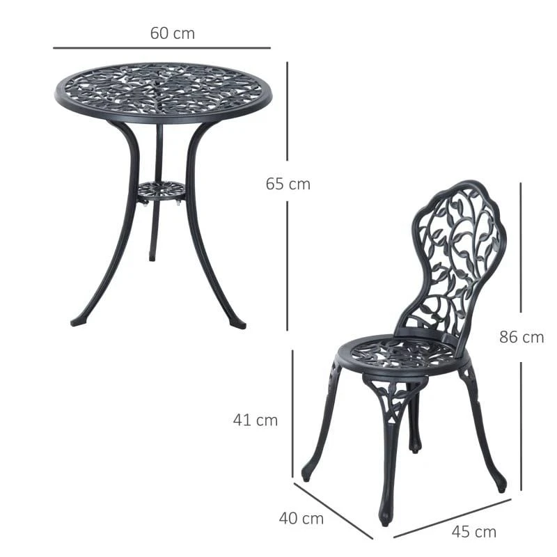 Outsunny 3 Piece Antique Cast Aluminum Bistro Set Outdoor Furniture - Black - 84B-028 - Image 5
