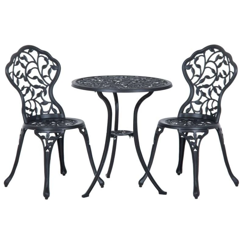 Outsunny 3 Piece Antique Cast Aluminum Bistro Set Outdoor Furniture - Black - 84B-028 - Image 4