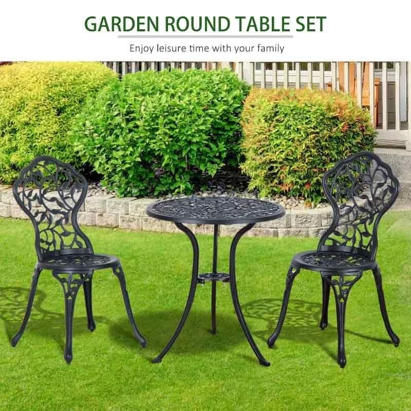 Outsunny 3 Piece Antique Cast Aluminum Bistro Set Outdoor Furniture - Black - 84B-028 - Image 10