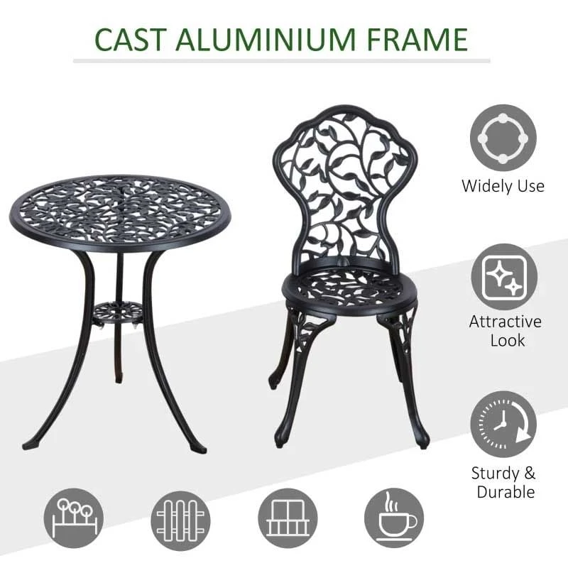 Outsunny 3 Piece Antique Cast Aluminum Bistro Set Outdoor Furniture - Black - 84B-028 - Image 8