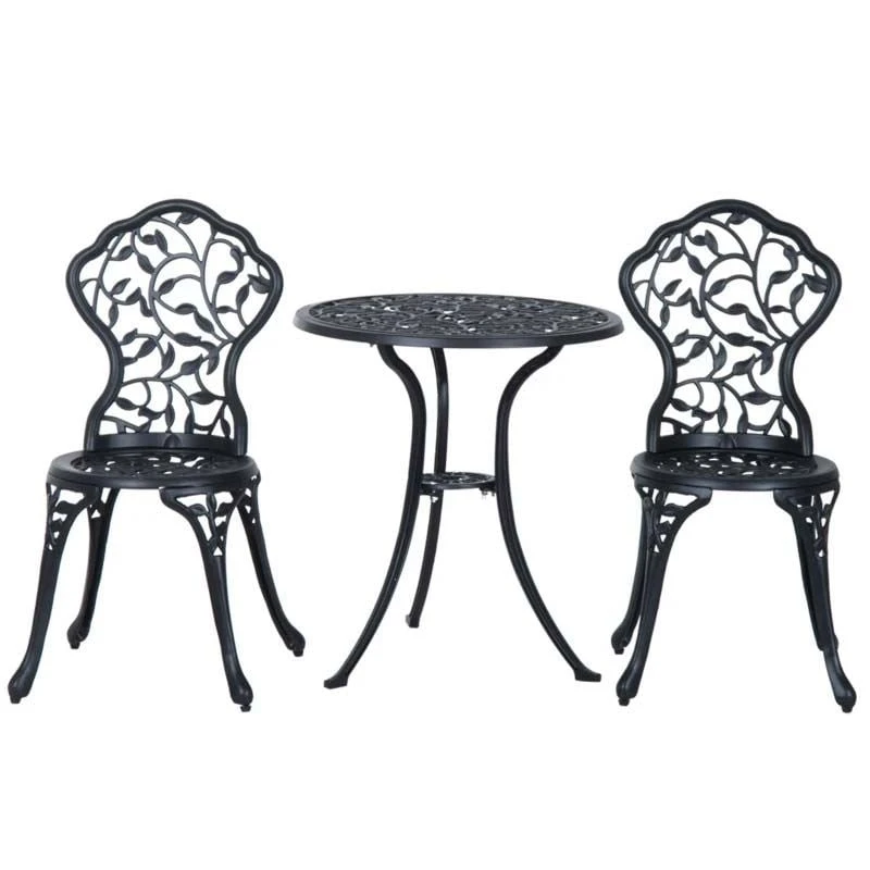 Outsunny 3 Piece Antique Cast Aluminum Bistro Set Outdoor Furniture - Black - 84B-028 - Image 3