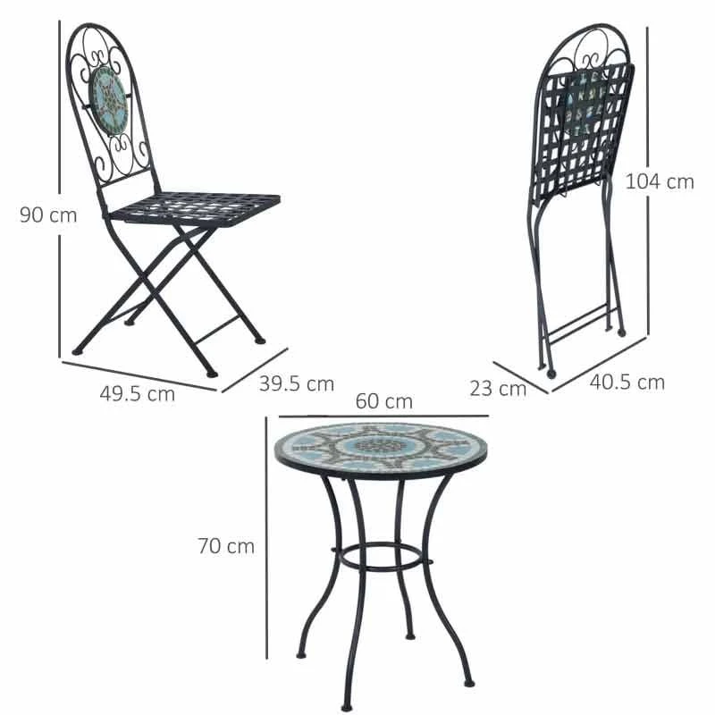 Outsunny 3 Piece Mosaic Metal Bistro Set - Black - 84B-052 - Image 10