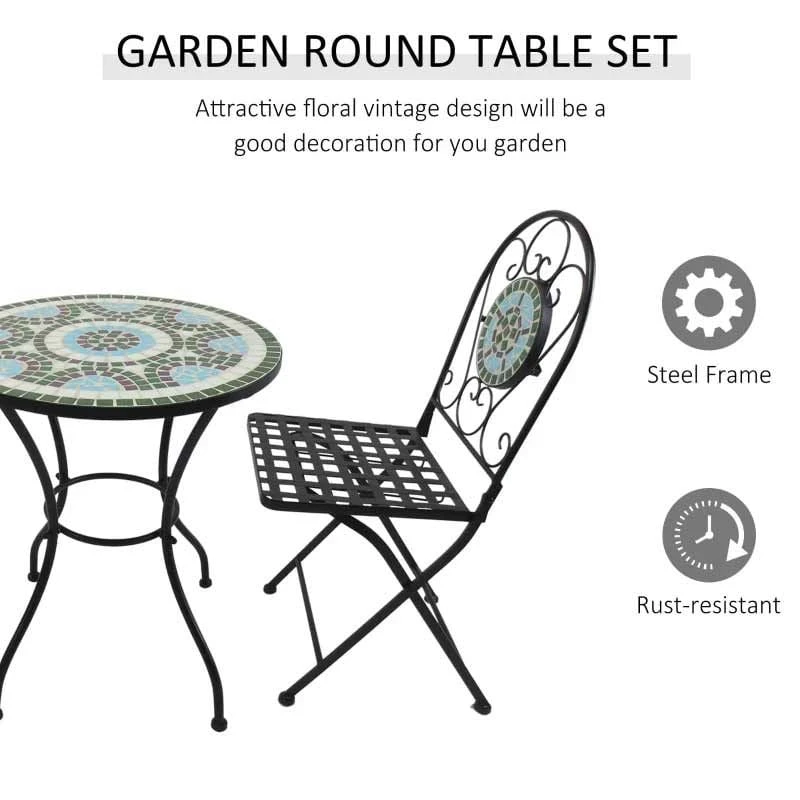 Outsunny 3 Piece Mosaic Metal Bistro Set - Black - 84B-052 - Image 7