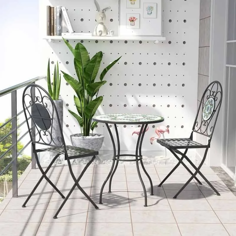 Outsunny 3 Piece Mosaic Metal Bistro Set - Black - 84B-052
