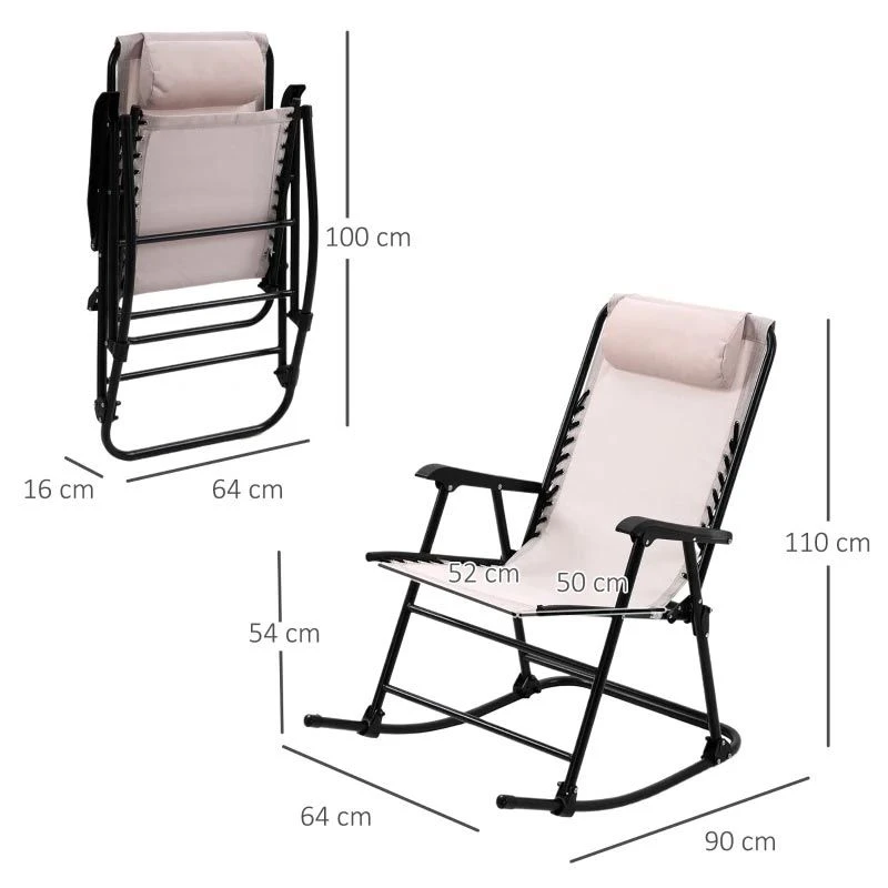 Outsunny Folding Rocking Garden Chair - Beige - 84B-099BG - Image 3