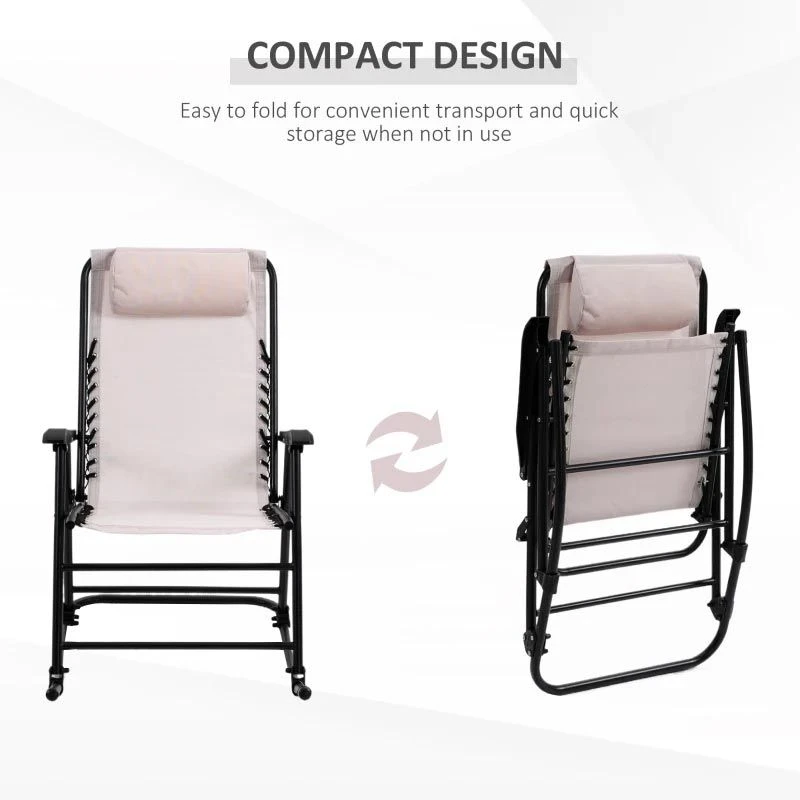 Outsunny Folding Rocking Garden Chair - Beige - 84B-099BG - Image 10