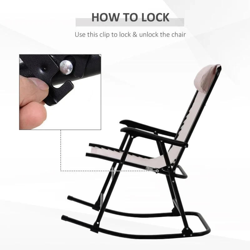 Outsunny Folding Rocking Garden Chair - Beige - 84B-099BG - Image 9