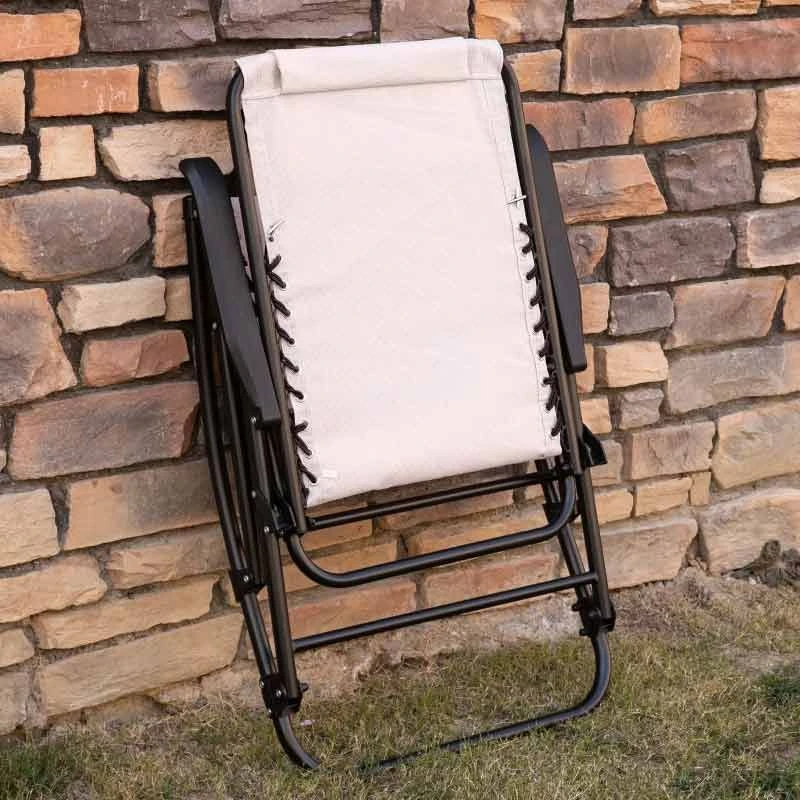 Outsunny Folding Rocking Garden Chair - Beige - 84B-099BG - Image 5