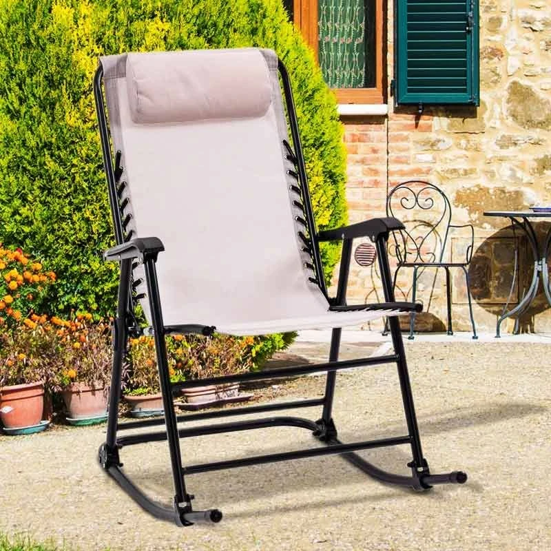 Outsunny Folding Rocking Garden Chair - Beige - 84B-099BG - Image 2