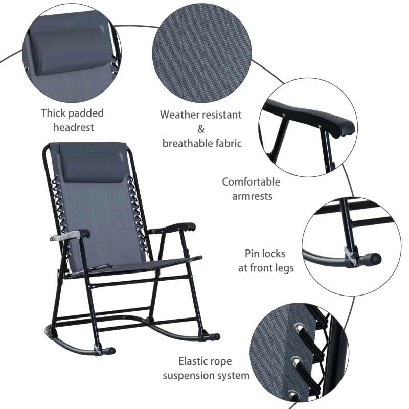 Outsunny 3 Piece Outdoor Rocking Bistro Set - Grey - 84B-202GY - Image 6