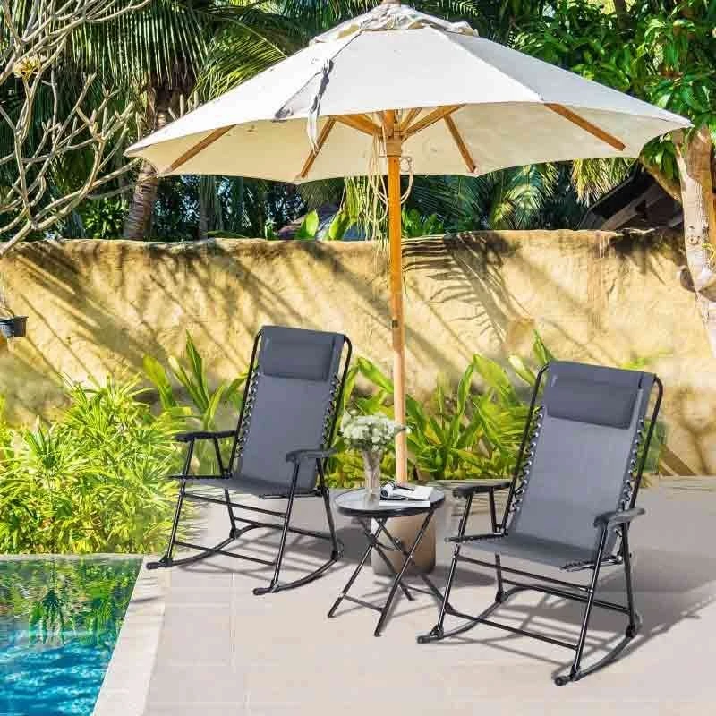 Outsunny 3 Piece Outdoor Rocking Bistro Set - Grey - 84B-202GY - Image 3
