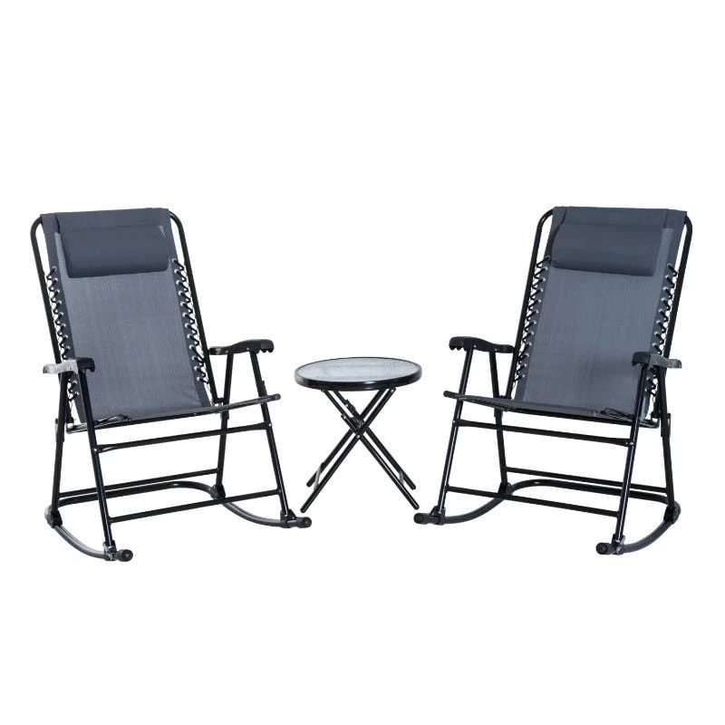 Outsunny 3 Piece Outdoor Rocking Bistro Set - Grey - 84B-202GY - Image 2