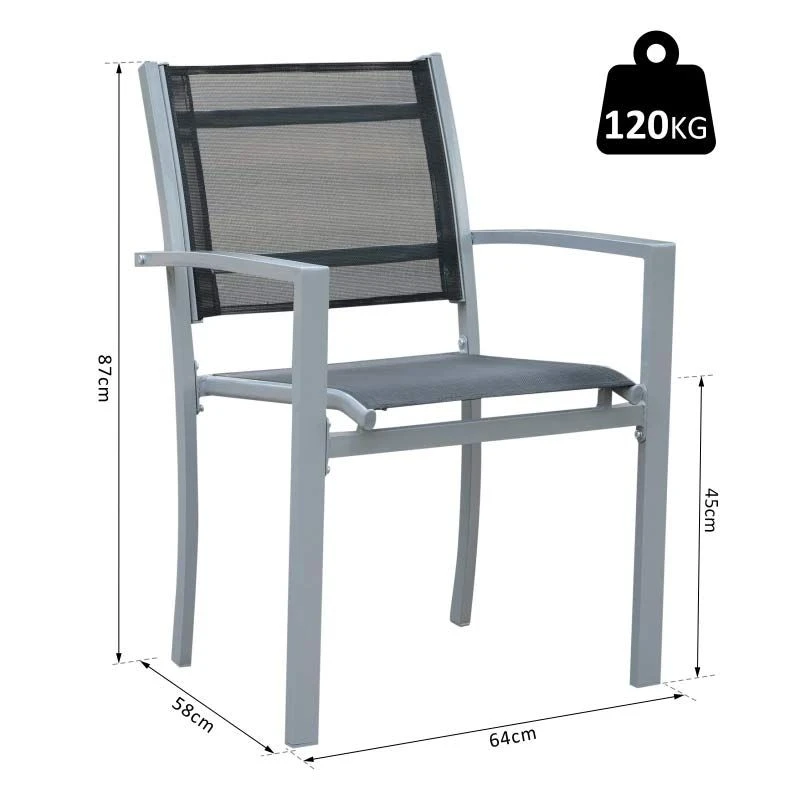 Outsunny Set Of 2 Metal Garden Chairs - Grey - 84B-293 - Image 3