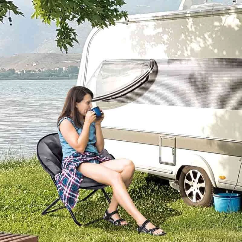 Outsunny Folding Saucer Moon Chair - Grey - 84B-299GY