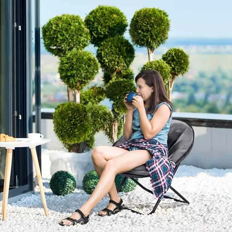 Outsunny Folding Saucer Moon Chair - Grey - 84B-299GY - Image 3