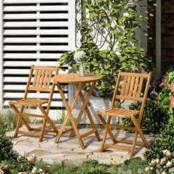Outsunny 3 Piece Wooden Folding Bistro Set - Teak - 84B-316