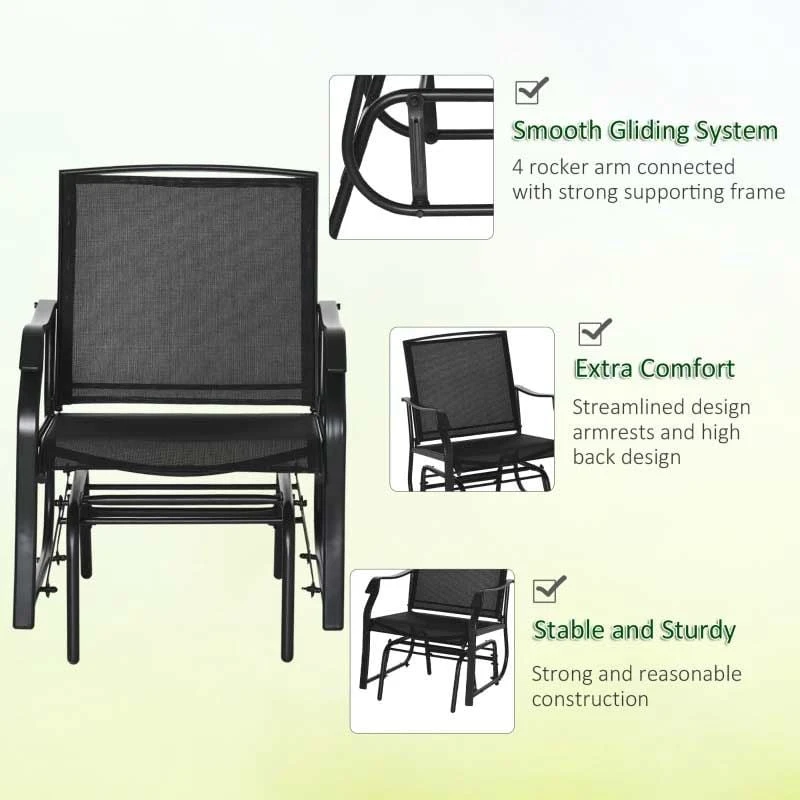 Outsunny Glider Rocking Patio Furniture Bistro Set - Black - 84B-359BK - Image 2