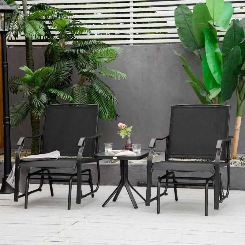 Outsunny Glider Rocking Patio Furniture Bistro Set - Black - 84B-359BK