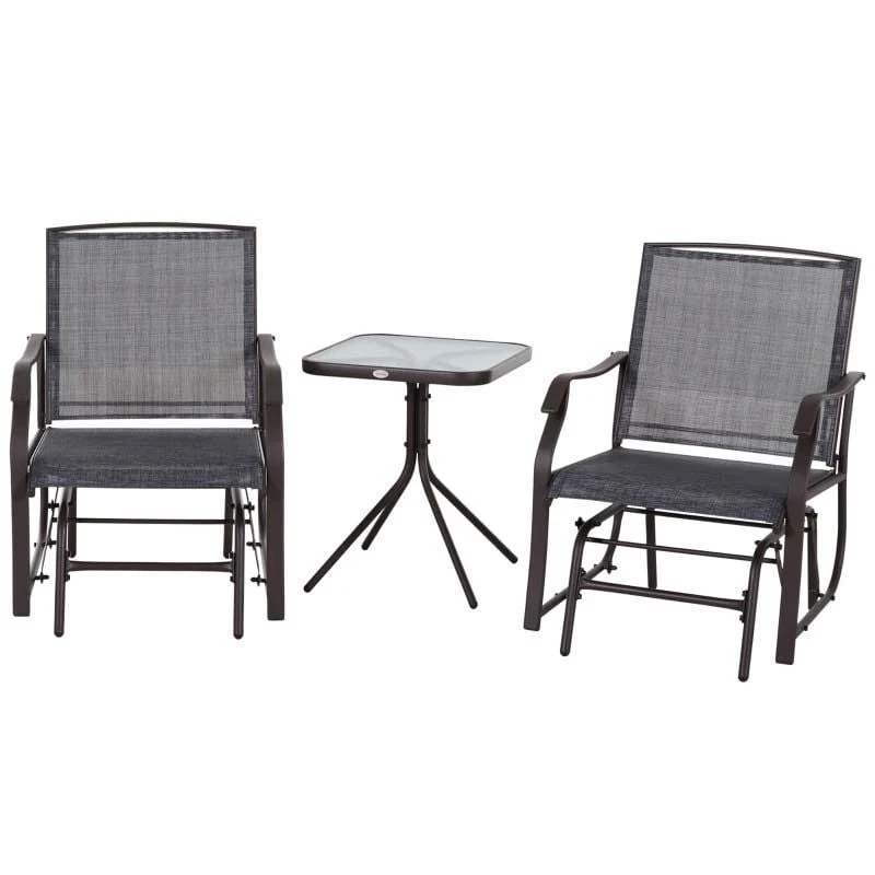 Outsunny Bistro Set Steel Frame Glider Rocking Chair And Table - Grey -84B-359GY - Image 2