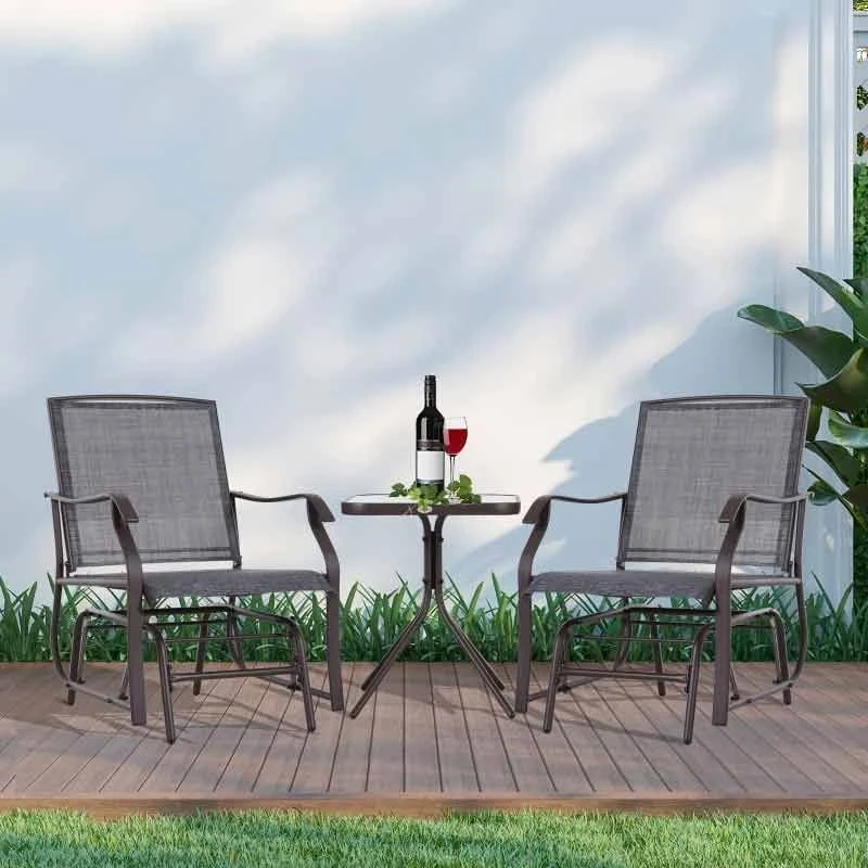 Outsunny Bistro Set Steel Frame Glider Rocking Chair And Table - Grey -84B-359GY - Image 10
