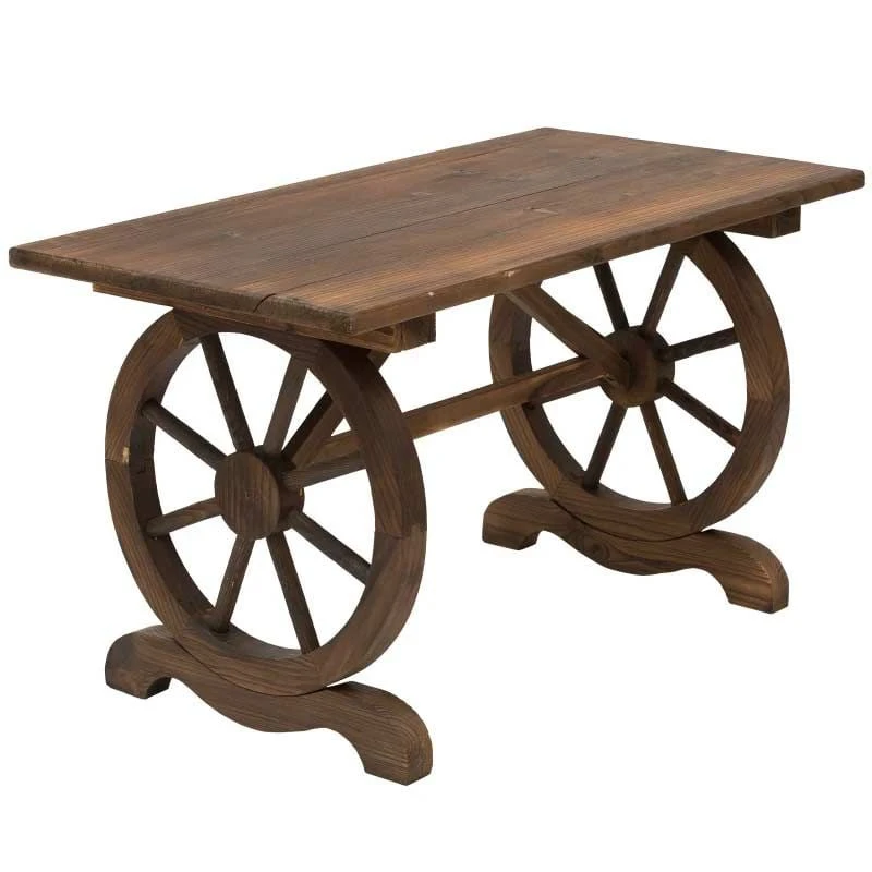 Outsunny Wooden Dining Table With Wheel Shaped Legs - 1130mm - Natural Fir Wood - 84B-361 - Image 3
