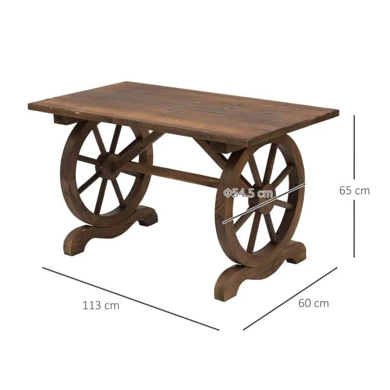 Outsunny Wooden Dining Table With Wheel Shaped Legs - 1130mm - Natural Fir Wood - 84B-361 - Image 4
