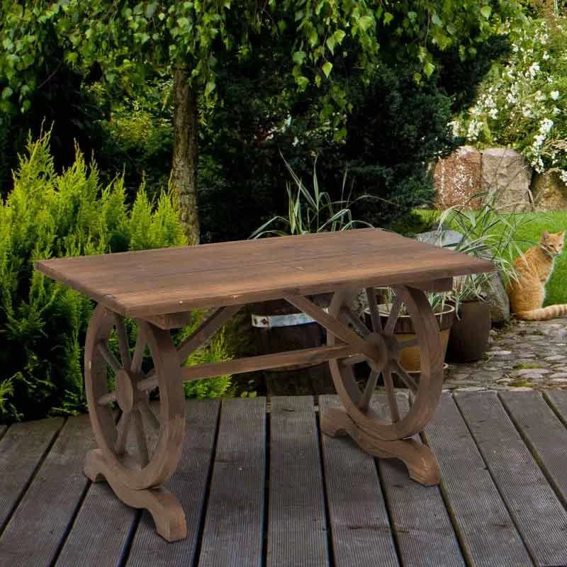 Outsunny Wooden Dining Table With Wheel Shaped Legs - 1130mm - Natural Fir Wood - 84B-361