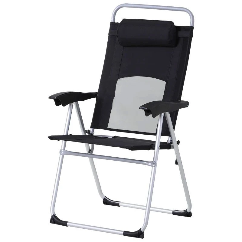 Outsunny 3 Position Adjustable Outdoor Garden Chair With Headrest - Black - 84B-399BK - Image 2