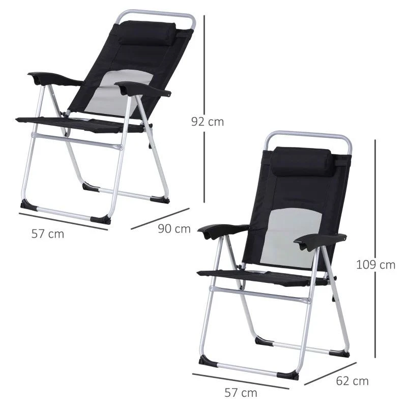 Outsunny 3 Position Adjustable Outdoor Garden Chair With Headrest - Black - 84B-399BK - Image 9