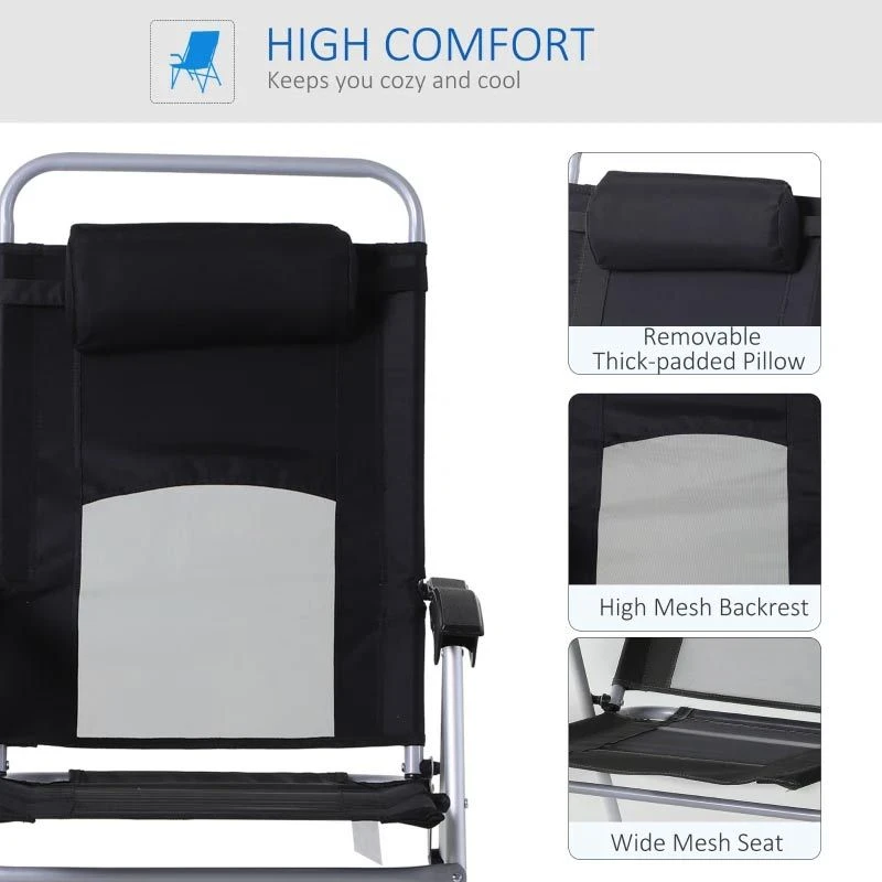 Outsunny 3 Position Adjustable Outdoor Garden Chair With Headrest - Black - 84B-399BK - Image 8
