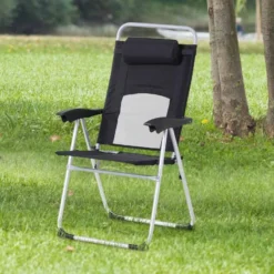 Outsunny 3 Position Adjustable Outdoor Garden Chair With Headrest - Black - 84B-399BK