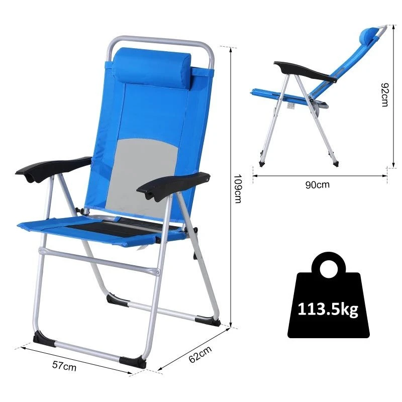 Outsunny 3 Position Adjustable Outdoor Garden Chair With Headrest - Blue - 84B-399BU - Image 9