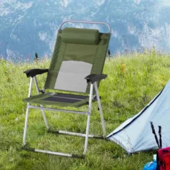 Outsunny 3 Position Adjustable Outdoor Garden Chair With Headrest - Green - 84B-399GN