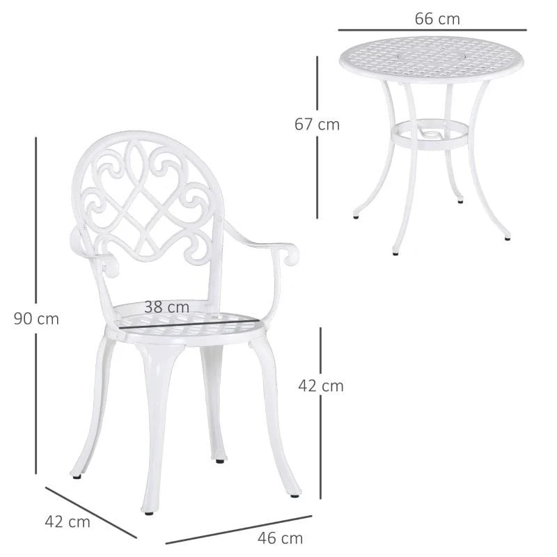Outsunny 3 Piece Aluminium Bistro Set - White - 84B-505 - Image 8