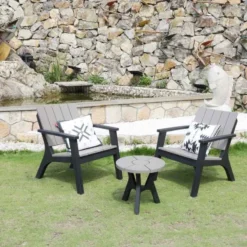 Outsunny 3 Piece Bistro Set Round Table And Chairs Outdoor Furniture - Grey - Black - 84B-558V01