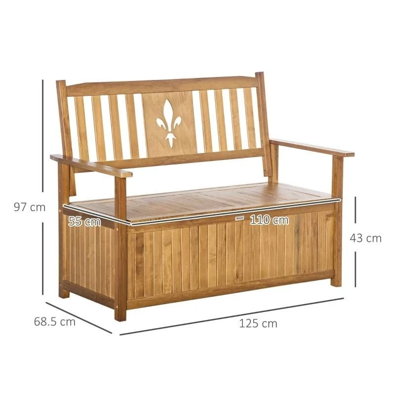 Outsunny 2-Seater Wood Storage Garden Bench - Natural - 84B-740ND - Image 3