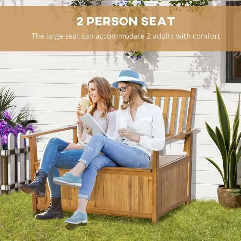 Outsunny 2-Seater Wood Storage Garden Bench - Natural - 84B-740ND - Image 4
