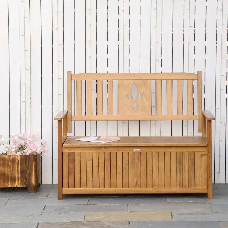 Outsunny 2-Seater Wood Storage Garden Bench - Natural - 84B-740ND - Image 7