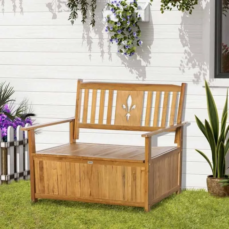 Outsunny 2-Seater Wood Storage Garden Bench - Natural - 84B-740ND - Image 10
