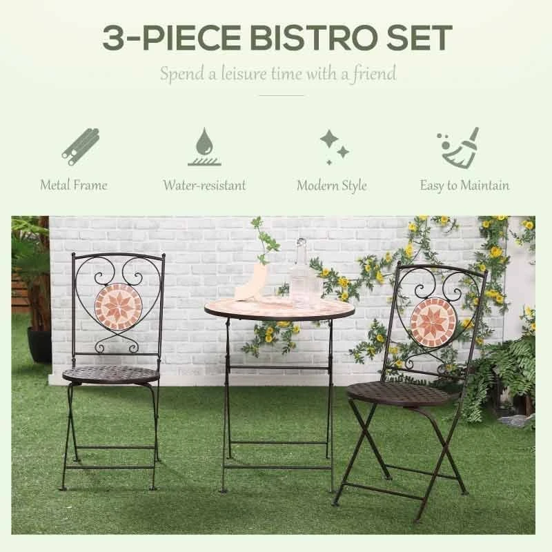Outsunny 3 Piece Mosaic Bistro Set Outdoor Furniture - Yellow - 84B-871 - Image 8