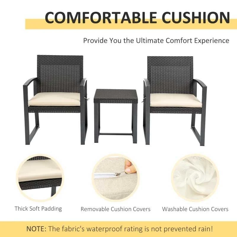 Outsunny PP Rattan Style Bistro Set With Cushion - Brown - 84B-955BN - Image 8