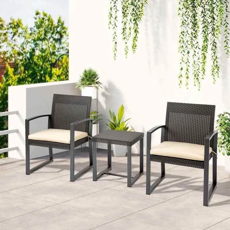 Outsunny PP Rattan Style Bistro Set With Cushion - Brown - 84B-955BN
