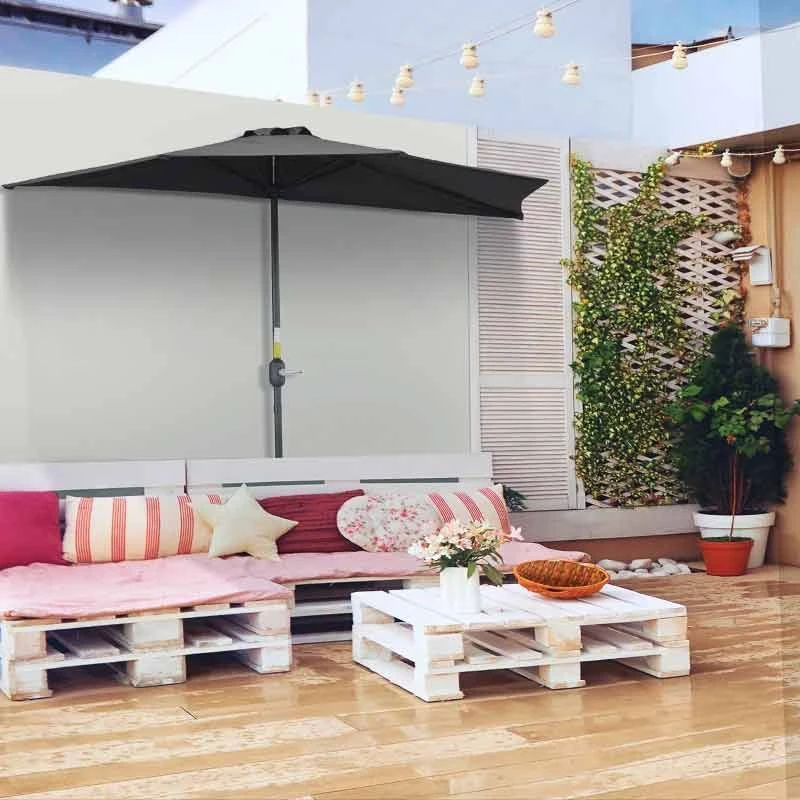 Outsunny 2.7m Balcony Half Parasol 5 Steel Ribs - Black - 84D-007V00BK