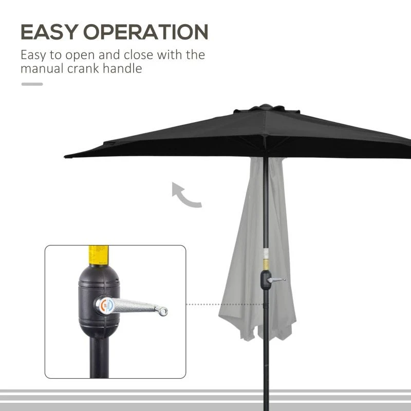 Outsunny 2.7m Balcony Half Parasol 5 Steel Ribs - Black - 84D-007V00BK - Image 9