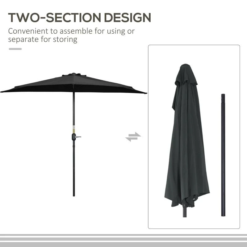 Outsunny 2.7m Balcony Half Parasol 5 Steel Ribs - Black - 84D-007V00BK - Image 6
